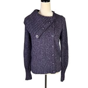 BCBGMaxazria Deep Purple Chunky Knit Wool Blend Long Sleeve Cardigan Sweater